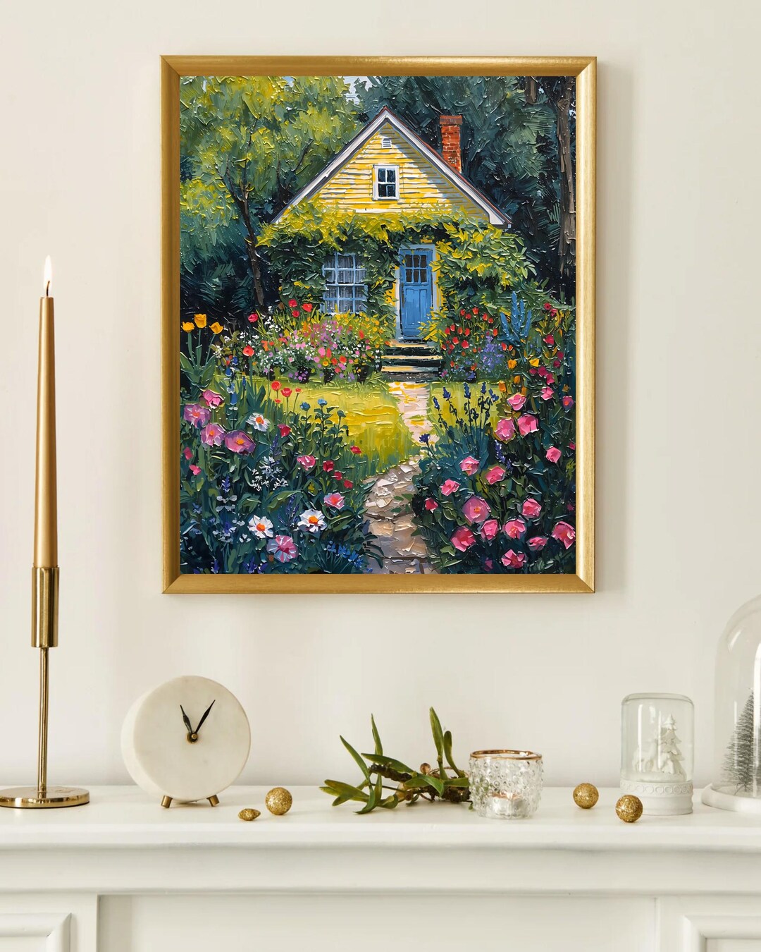 Cottage Garden Wall Art Print | Colorful Floral Landscape | Country ...