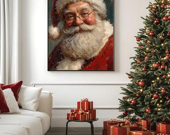 Vintage Santa Claus Portrait Wall Art | Classic Santa Christmas Painting | Cozy Holiday Home Decor | Printable Christmas | Digital Download