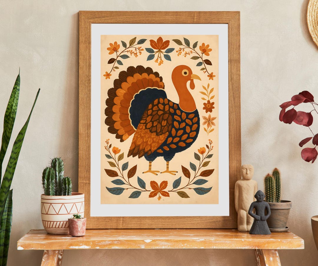 Thanksgiving Folk Art Turkey Wall Art | Vintage Thanksgiving Print ...