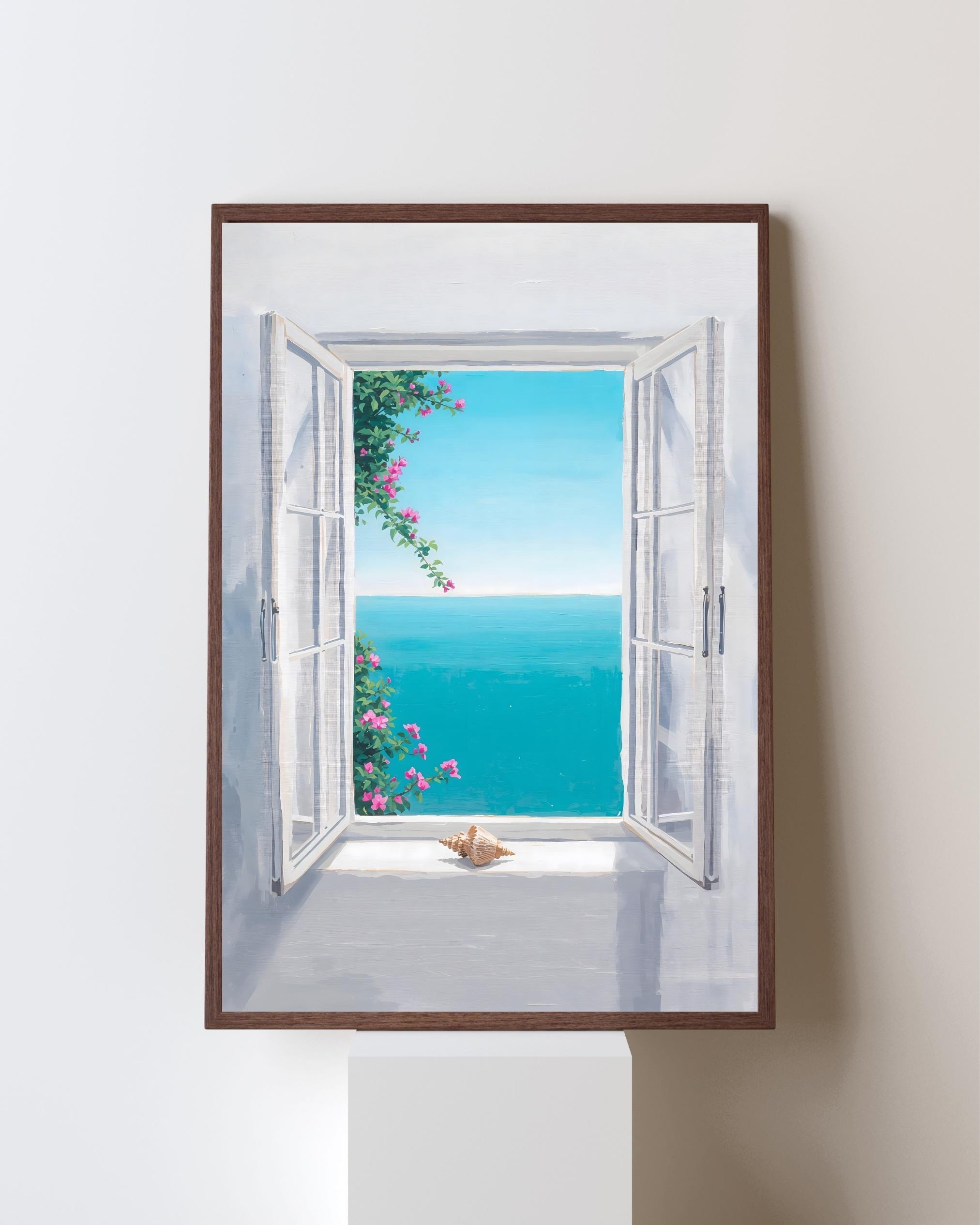 Open Window Ocean View Print | Coastal Wall Art | Mediterranean Sea ...