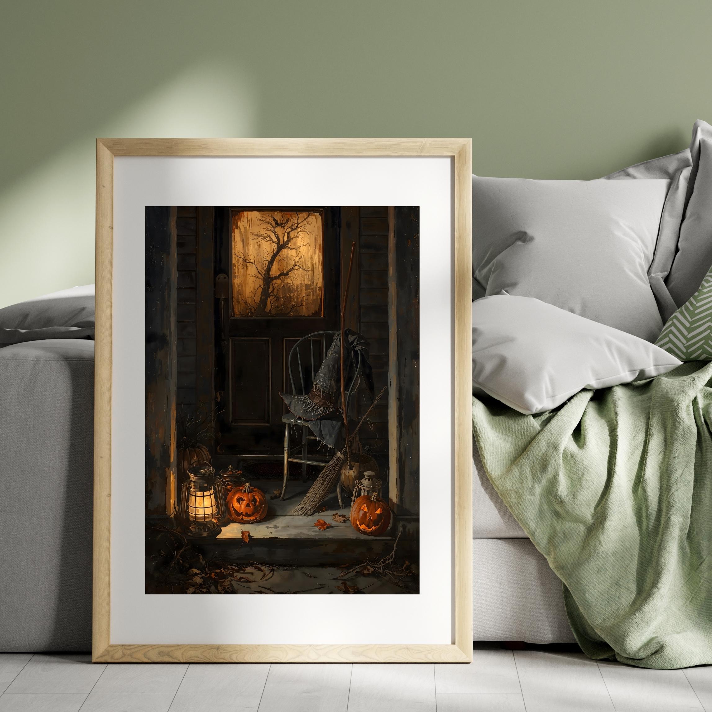 Vintage Halloween Porch Wall Art | Rustic Pumpkins, Witch Hat, Jack O ...