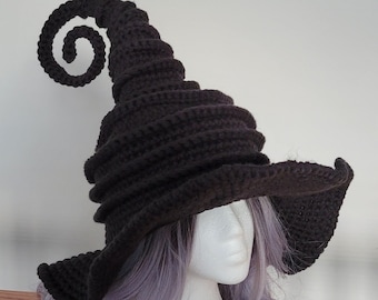 Black twisted crochet witch hat – Halloween costume accessory, witchy gift, witchcore