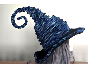 Sea Mermaid twisted crochet witch hat – Halloween costume accessory, witchy gift, spooky cosplay hat