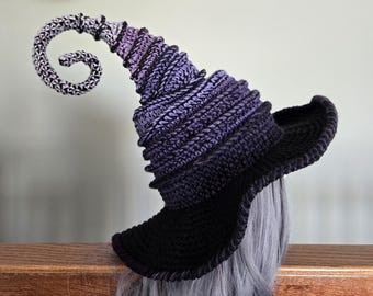 Lilac Storm twisted crochet witch hat – Halloween costume accessory, witchy gift, spooky cosplay hat