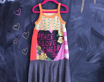 Girls up-cycled t-shirt dress size 5=6