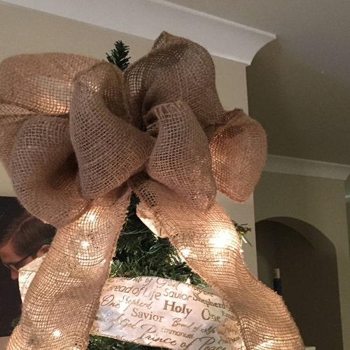 Burlap Bow Tree Topper Burlap Ribbon Topper Christmas Tree Etsy