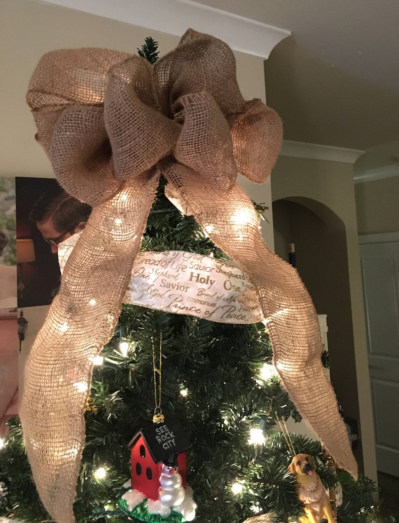 Burlap Bow Tree Topper Burlap Ribbon Topper Christmas Tree Etsy