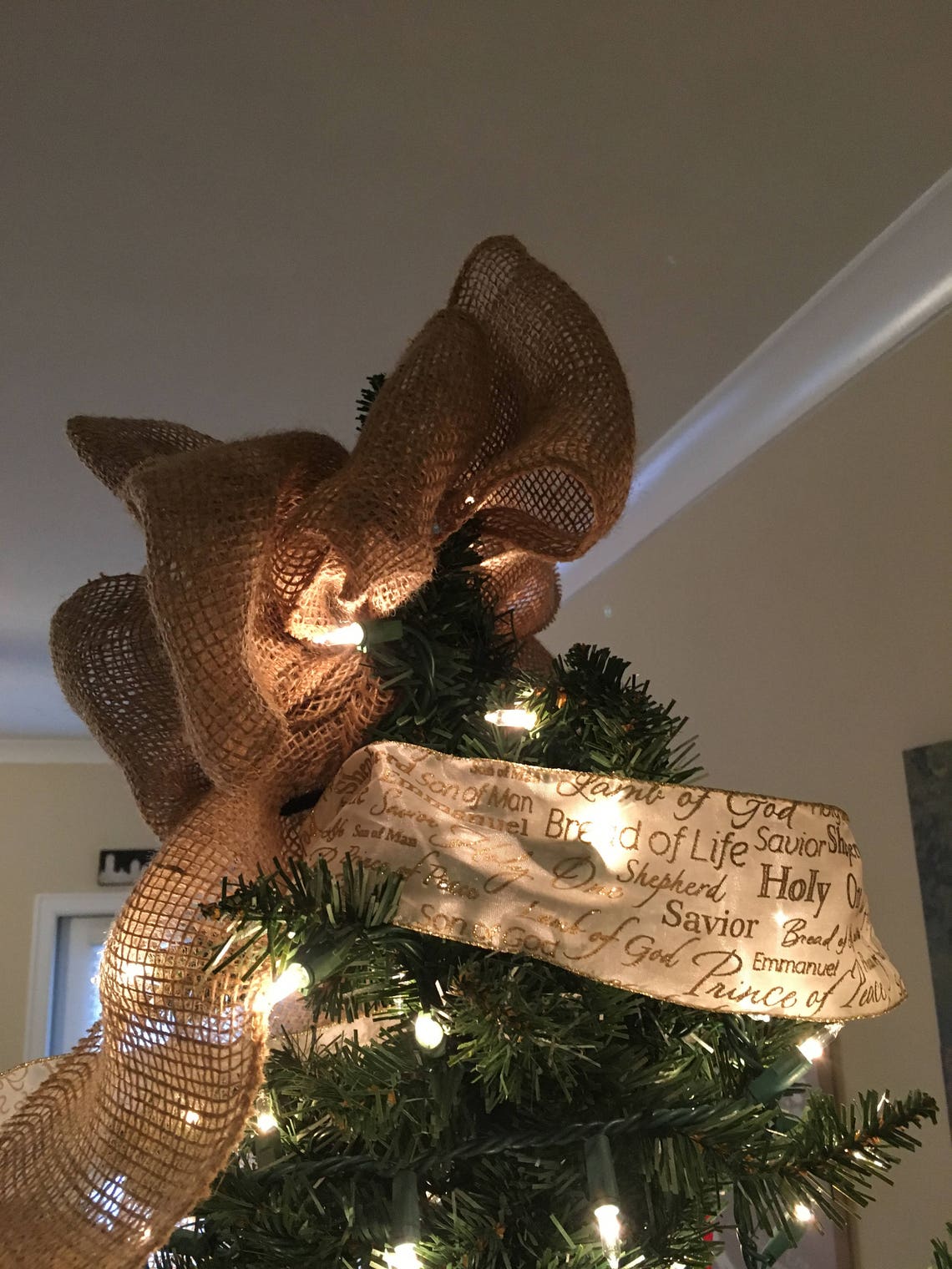 Burlap Bow Tree Topper Burlap Ribbon Topper Christmas Tree Etsy