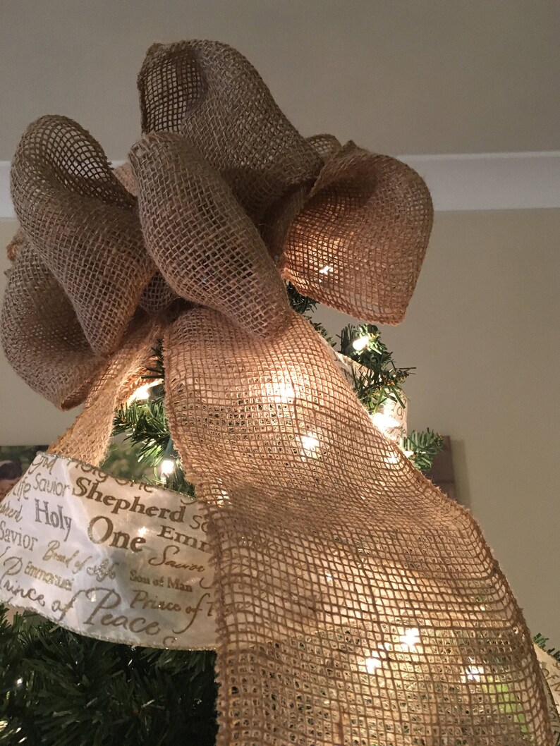 Burlap Bow Tree Topper Burlap Ribbon Topper Christmas Tree Etsy