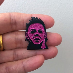 Halloween Inspired Pink GLITTER Michael Myers Soft Enamel Pin