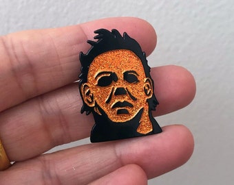 Halloween 1978 Movie Orange GLITTER Michael Myers Soft Enamel Pin