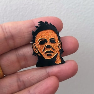 Halloween Inspired Orange GLITTER Michael Myers Soft Enamel Pin