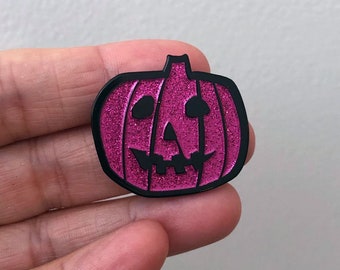 Halloween Inspired Pink GLITTER Pumpkin Soft Enamel Pin Michael Myers