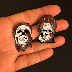 Halloween Inspired Michael Myers Ripped Mask GLOW in the Dark Soft Enamel Pin Set