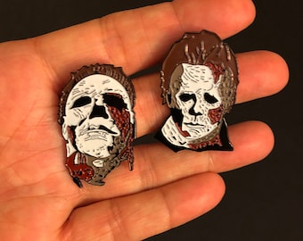 Halloween Inspired Michael Myers Ripped Mask GLOW in the Dark Soft Enamel Pin Set