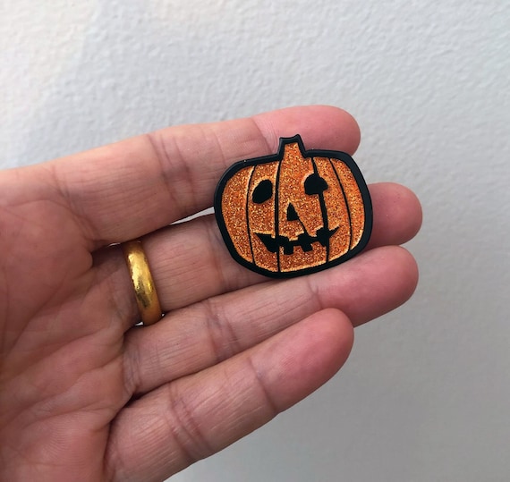 Halloween Movie Inspired Pumpkin Orange GLITTER Soft Enamel Pin