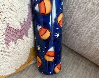 Vaso de viaje delgado de 20 oz con diseño inflado de caramelos de maíz de Halloween