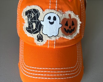 Happy Halloween BOO Ghost Distressed Baseball Hat Cap