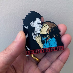 Halloween Resurrection Inspired Michael & Laurie Kissing GLITTER Soft Enamel Pin