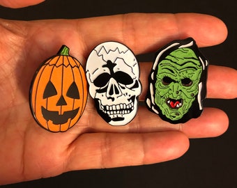 Season of the Witch Halloween III 3 Inspired Witch Skull Pumpkin Mask GLOW in the Dark Soft Enamel Pin Set