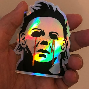 Halloween II 2 Michael Myers Inspired  Blood Tears Silver Rainbow Hologram Vinyl Sticker Decal