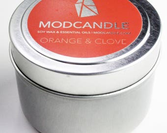 Orange and Clove Essential Oil Candle -  Soy Wax - Aromatherapy - Home Decor