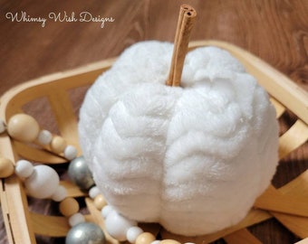 Stuffed pumpkin / White Fleece with Chevron Stripes