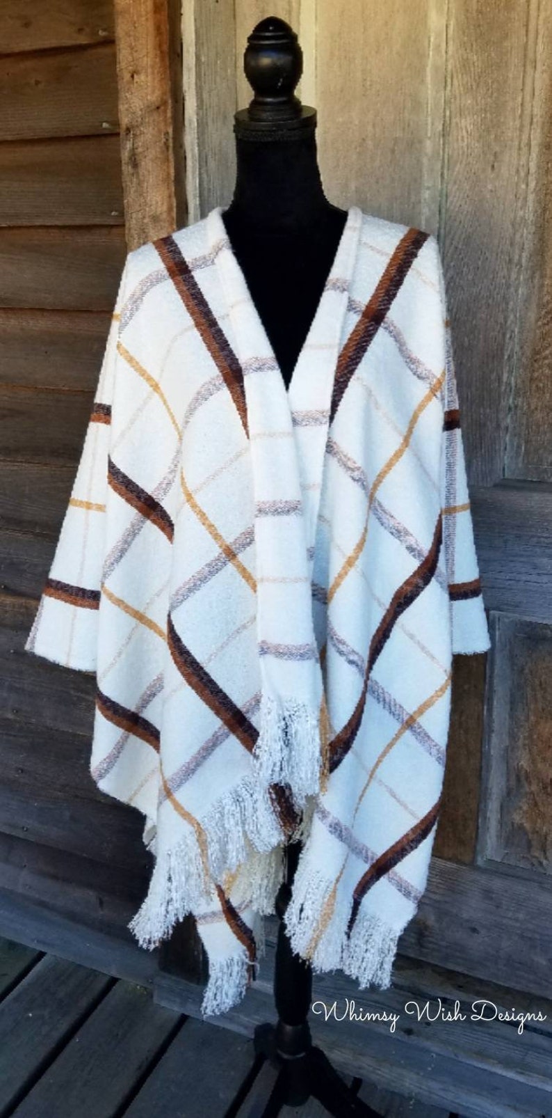 Blanket Shawl Cream and Brown Plaid