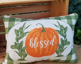 Accent Pillow / Green Buffalo Plaid / Blessed