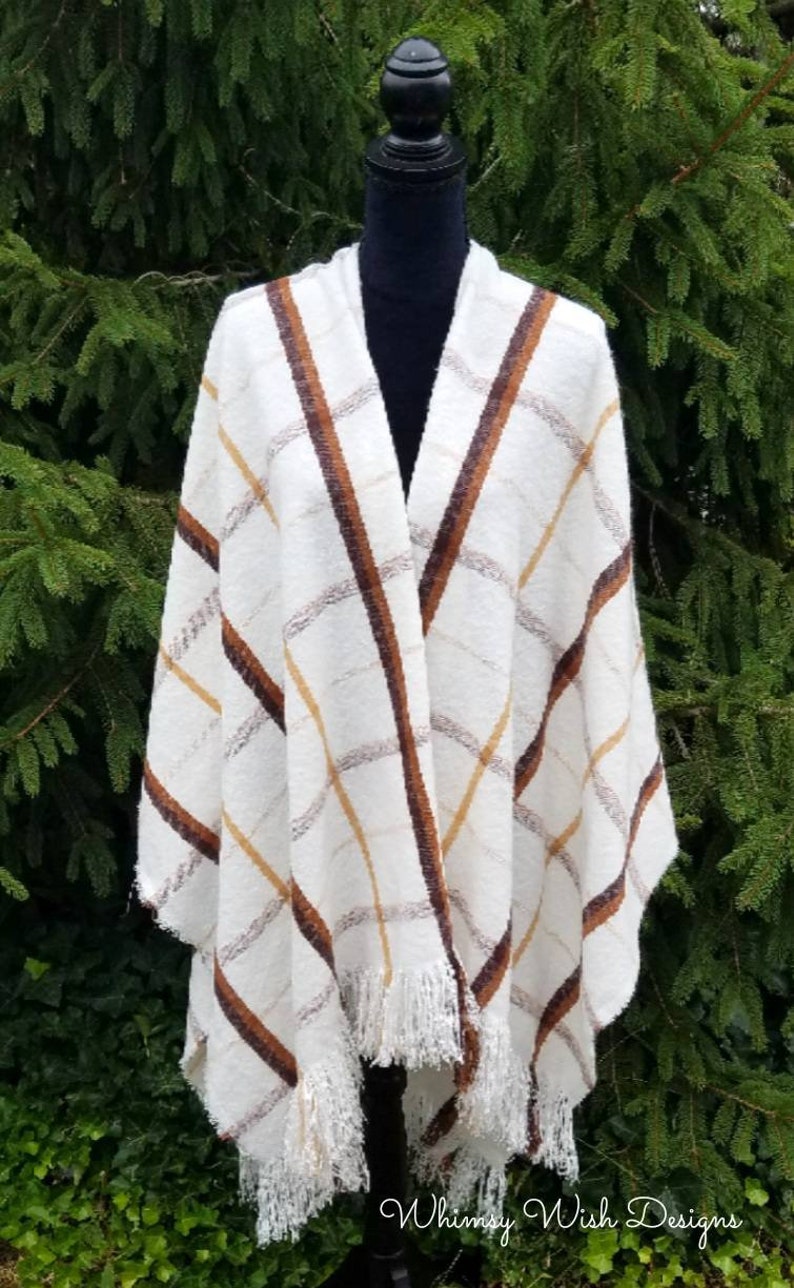 Blanket Shawl Cream and Brown Plaid
