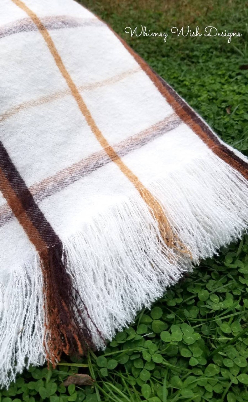 Blanket Shawl Cream and Brown Plaid
