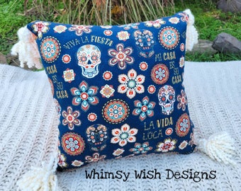 Accent Pillow with Tassels/ Day of the Dead