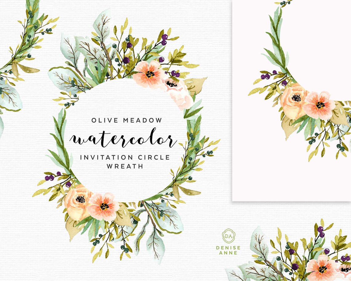 Wildflower Wreath Clipart Watercolor Woodland Clipart Flowers Etsy