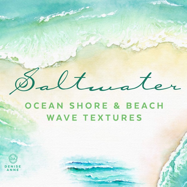 Watercolor Ocean Wave Clipart, Beach Clipart, Sea Clipart, Water Shoreline, and Beach Textures