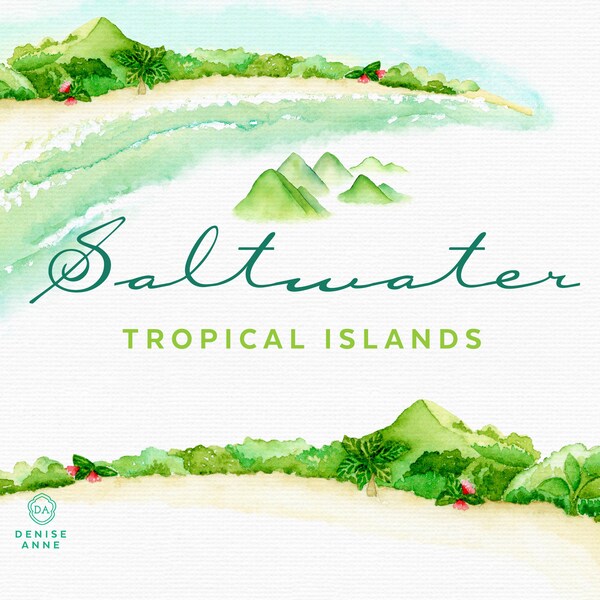Tropical Island Clipart Watercolor Tropical Clipart Printable Wall Art Vacation Printable Art