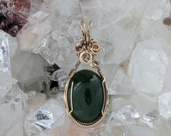 Natural Stone Pendant (British Columbia Jade) (Gold Layering Necklace) (14K Gold Filled) (Stone) (Wire Wrap)