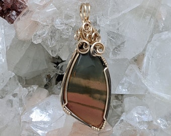 Natural Stone Pendant   (14K Gold Filled) (Red Creek Jasper) (Stone) (Wire Wrap) (Wire Wrapped) (Hand Wrap) (Hand Wrapped)
