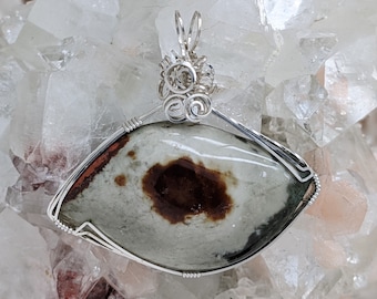 Natural Stone Pendant (Jasper) (Silver Layering Necklace) (Sterling Silver) (Stone) (Wire Wrap)