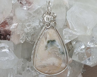 Natural Stone Pendant (Ocean Jasper) (Silver Layering Necklace) (Sterling Silver) (Stone) (Wire Wrap)