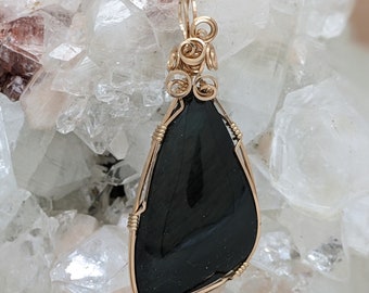 Natural Stone Pendant (Lavender Obsidian) (Gold Layering Necklace) (14K Gold Filled) (Stone) (Wire Wrap)