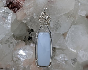 Natural Stone Pendant   (Sterling Silver) (Common Blue Opal) (Stone) (Wire Wrap) (Wire Wrapped) (Hand Wrap) (Hand Wrapped)
