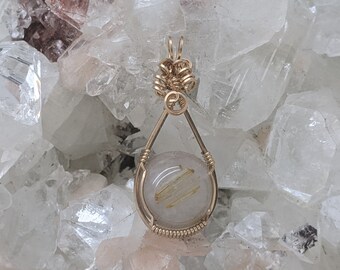 Natural Stone Pendant   (14K Gold Filled) (Rutilated Quartz) (Stone) (Wire Wrap) (Wire Wrapped) (Hand Wrap) (Hand Wrapped)
