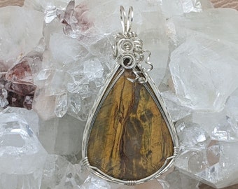 Natural Stone Pendant (Nelite Jasper) (Silver Layering Necklace) (Sterling Silver) (Stone) (Wire Wrap)