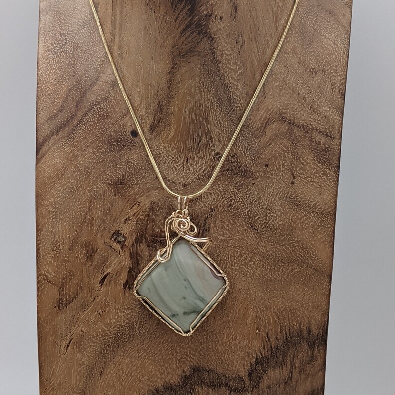 14K Gold Filled Hand Wrapped Stone Natural Stone Pendant Wire Wrapped Wire Wrap Indian Paint Rock Hand Wrap