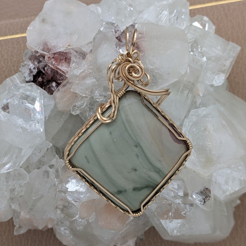 14K Gold Filled Hand Wrapped Stone Natural Stone Pendant Wire Wrapped Wire Wrap Indian Paint Rock Hand Wrap