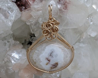 Natural Stone Pendant (Quartz in Stalagtite) (Gold Layering Necklace) (14K Gold Filled) (Stone) (Wire Wrap)