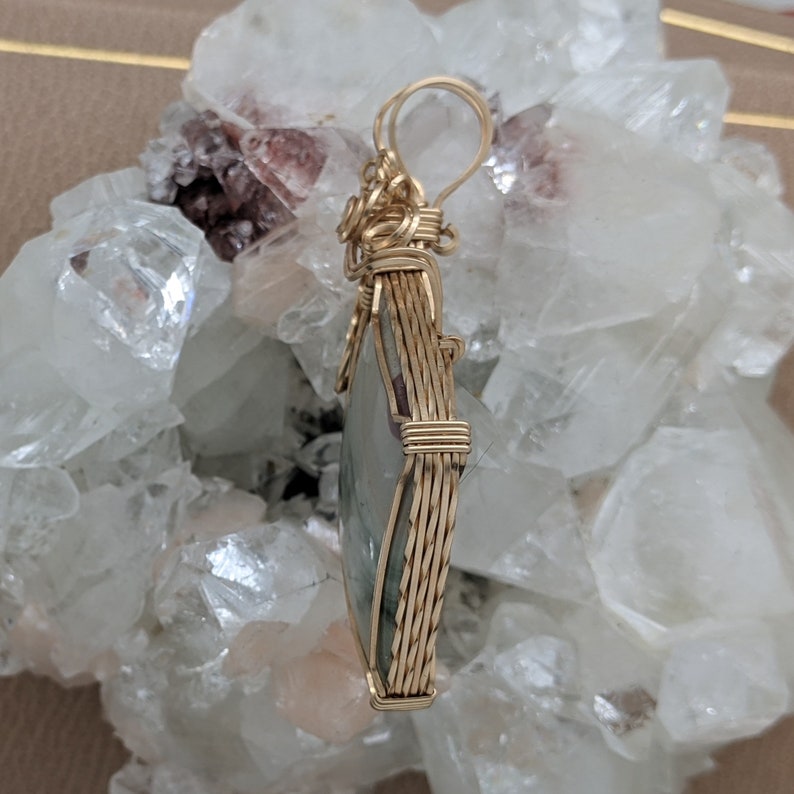 14K Gold Filled Hand Wrapped Stone Natural Stone Pendant Wire Wrapped Wire Wrap Indian Paint Rock Hand Wrap