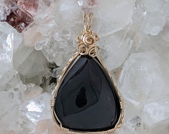 Natural Stone Pendant   (14K Gold Filled) (Obsidian Rainbow) (Stone) (Wire Wrap) (Wire Wrapped) (Hand Wrap) (Hand Wrapped)