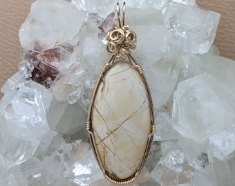 Natural Stone Pendant   (14K Gold Filled) (Breciated Mookaite) (Stone) (Wire Wrap) (Wire Wrapped) (Hand Wrap) Hand Wrapped)
