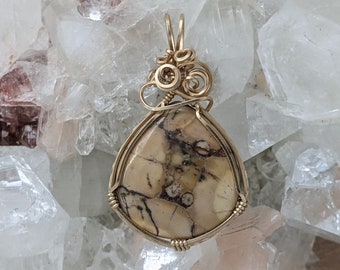 Natural Stone Pendant (Breciated Mookaite) (Gold Layering Necklace) (14K Gold Filled) (Stone) (Wire Wrap)